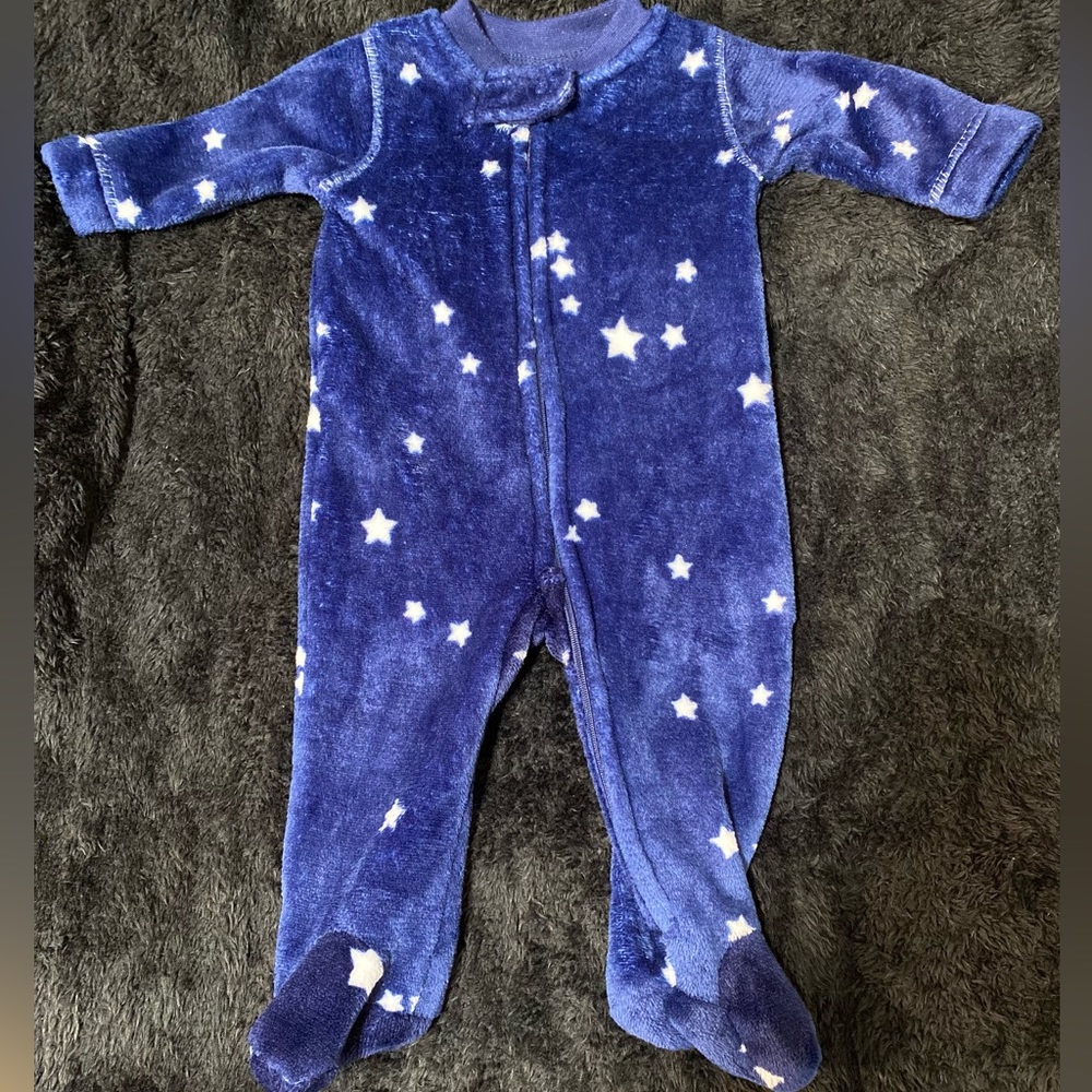 Fuzzy blue star zip up sleeper